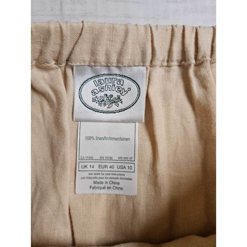 Laura Ashley Tan Beige 100% Linen Midi Skirt Size 10 Drawstring Pockets - Picture 3 of 7